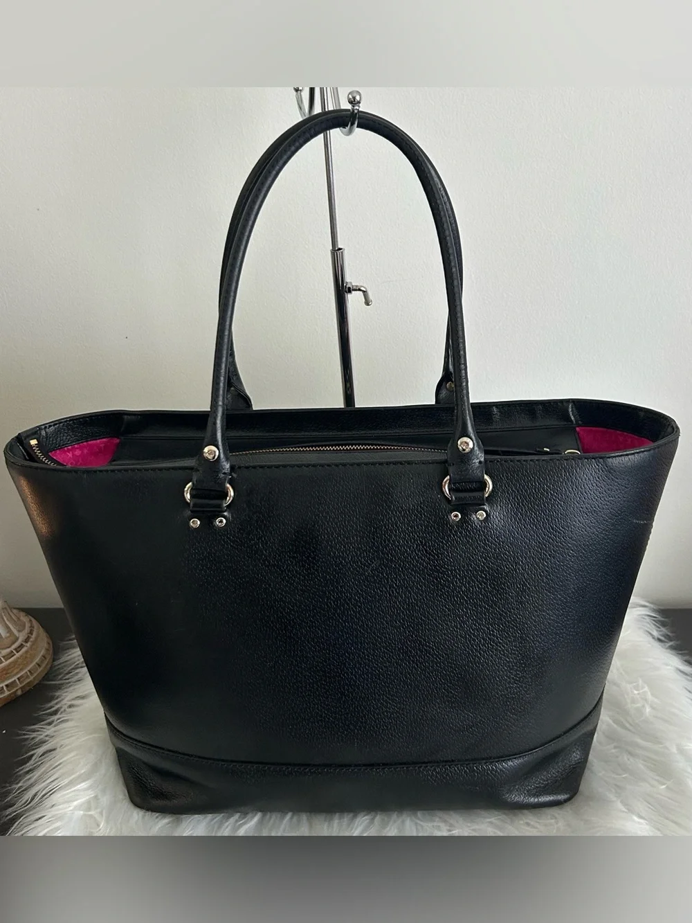 Kate Spade Black Pebbled Leather Zip Top Tote Shoulder Work Laptop Bag